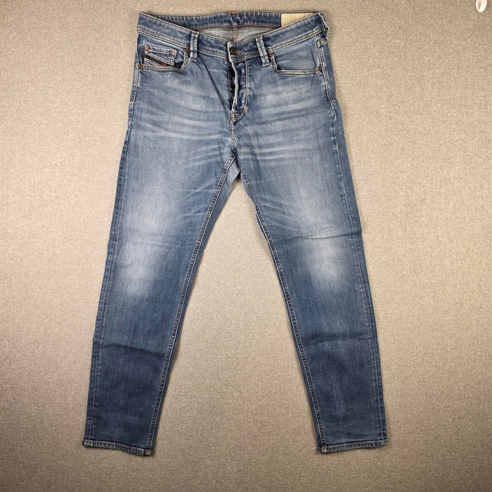 Diesel Larkee-Beex Tapered Jeans Light Wash Blue Denim Mens 34 Button Fly